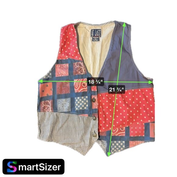 Vintage 80s 90s At Last Red White Blue Buttoned Sleeveless Patchwork Vest L - Picture 4 of 5